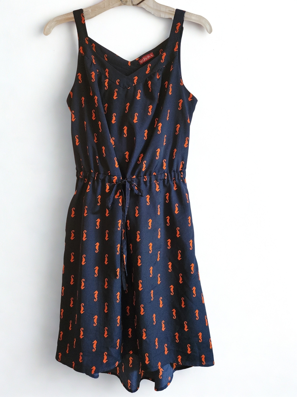 Merona Navy Orange Seahorse Dress w/Drawstring Waist Size Medium